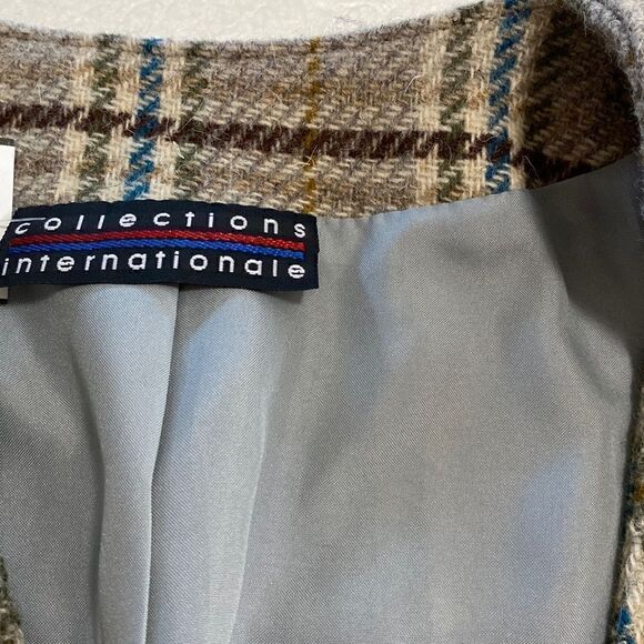 VINTAGE Collections Internationale plaid wool blend collarless blazer - Picture 4 of 10